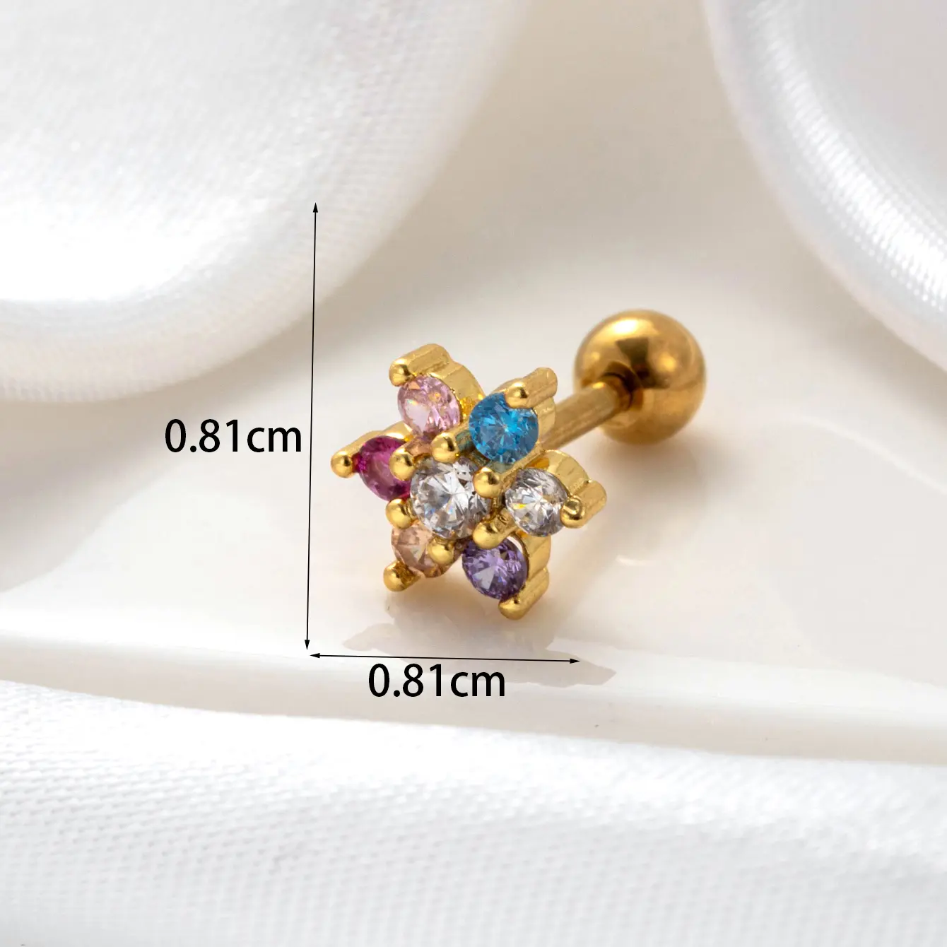 1 Piece Simple Series Simple Flower Copper   Gold Color Material Zircon Women's Stud Earrings 